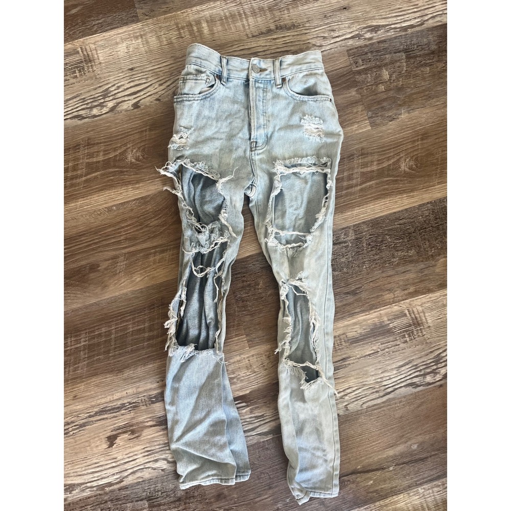 PacSun High Rise Straight Distressed Light Wash Button Fly Jeans Womens 23